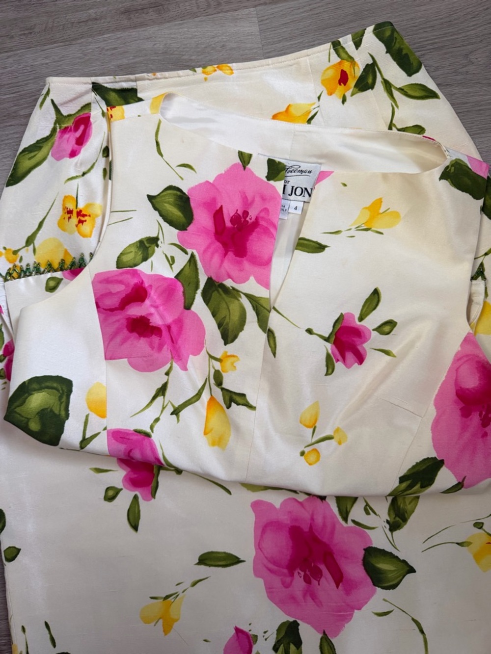Rickie Freeman for Teri Jon Strapless Floral Dress in White, Pink & Yellow - Picture 11 of 12